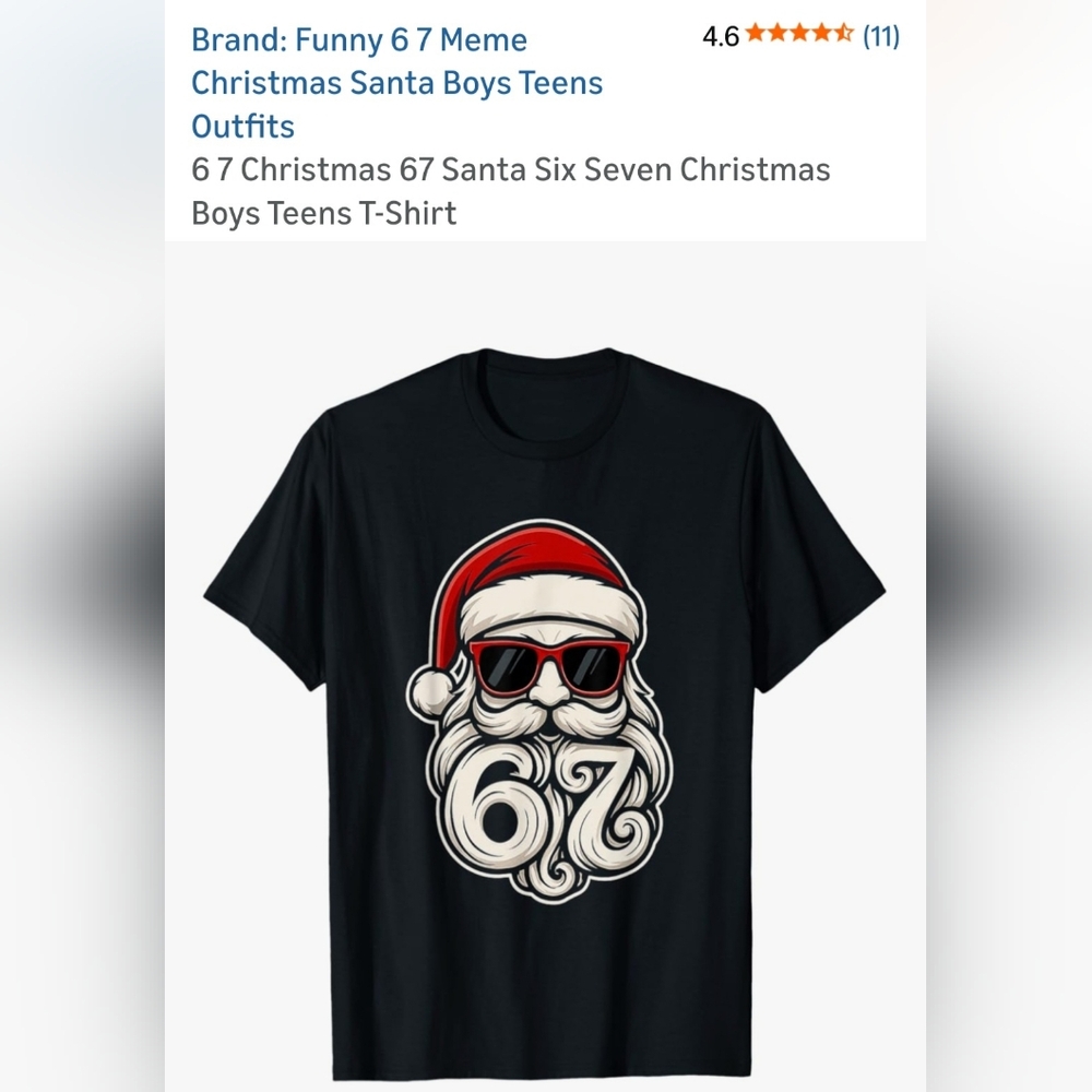 Funny 67 Meme Christmas Santa Graphic Tee - Black. M-19